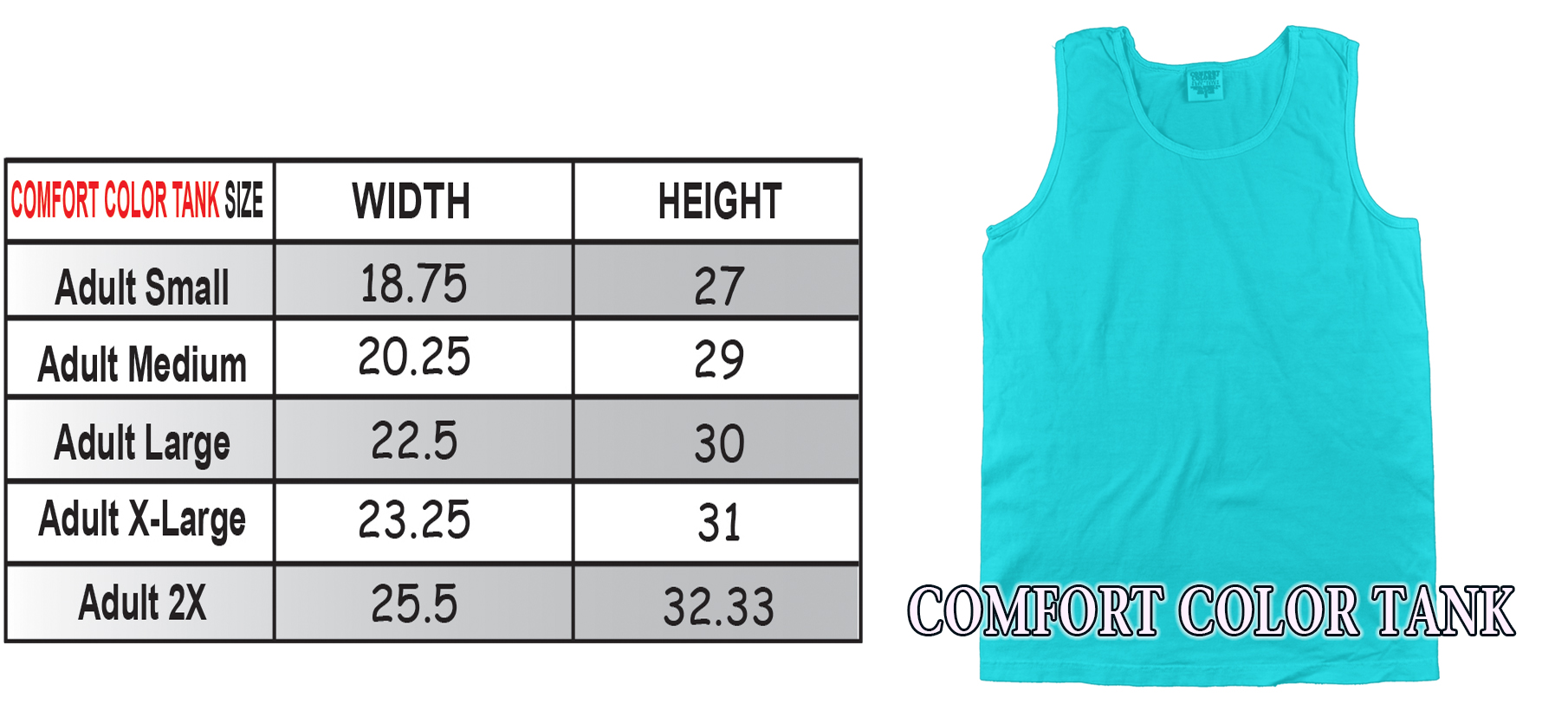 Comfort Color Sizing Charts - Tees2urdoor