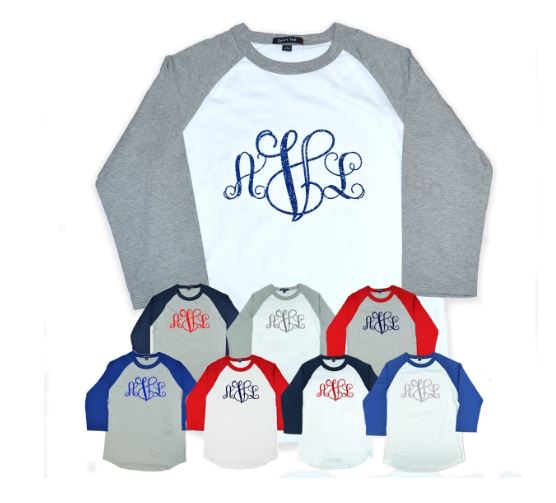 Patriotic large front monogram ¾ raglan shirts 