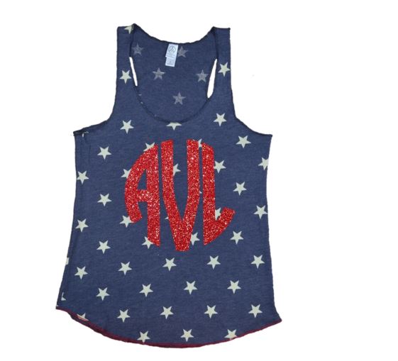 Star Spangled Glitter Monogram Tank Top